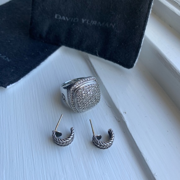 David Yurman diamond ring and earrings - Picture 5 of 7